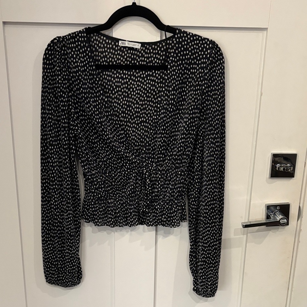 Zara Monochrome Polka Dot Blouse